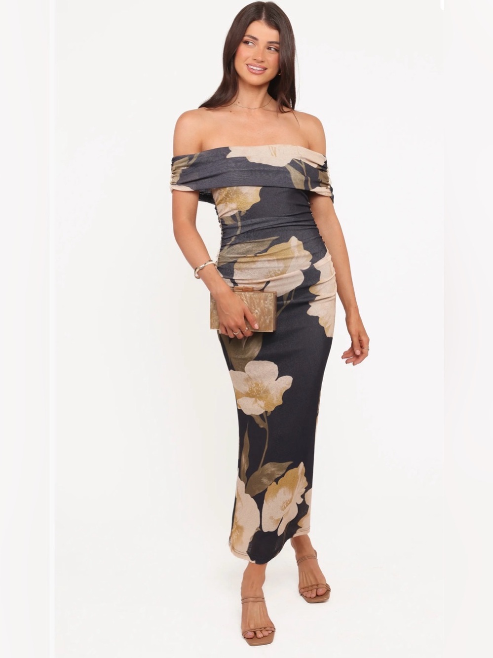 Petal & Pup Black One-Shoulder Floral Maxi Dress